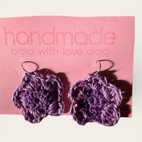 Elegant Purple Crochet Flower Earrings - Picture 2 of 4